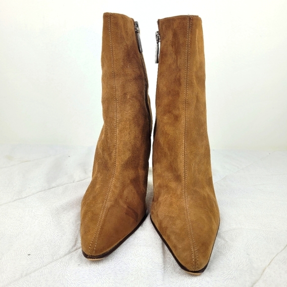 Valerie Stevens brown suede pointy toe booties stiletto heel side zipper boho 7 - Picture 2 of 14